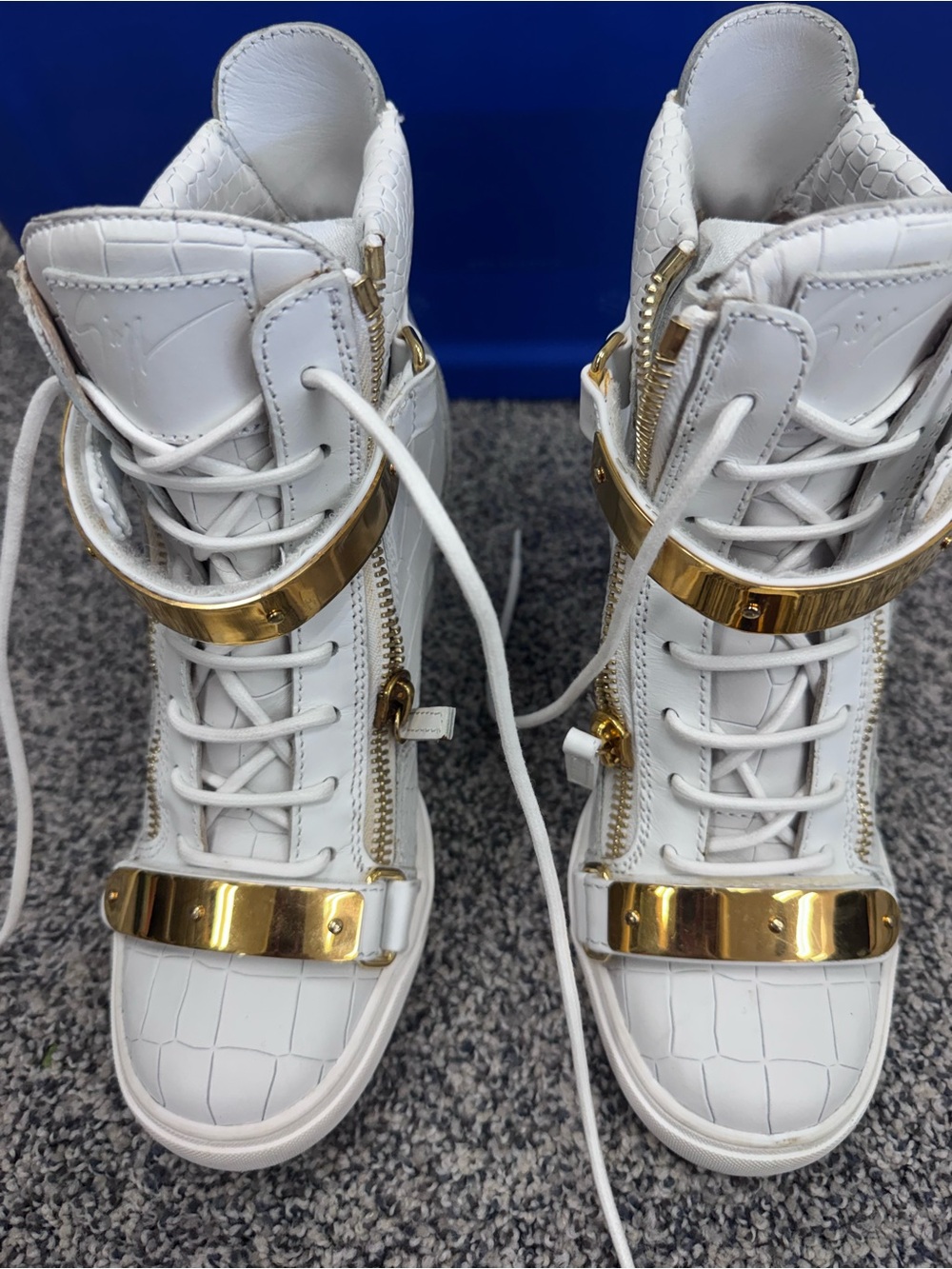Giuseppe Zanotti White High-Top Sneakers with Gold Hardware Accents